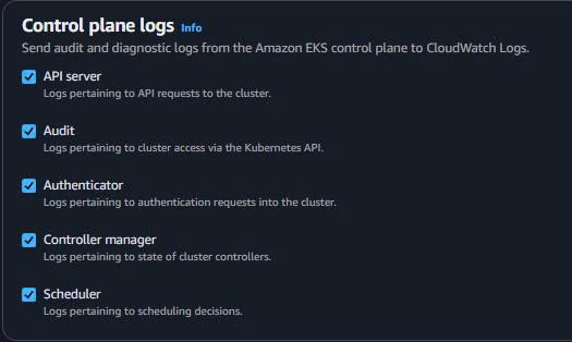 Control Plane Logging Settings