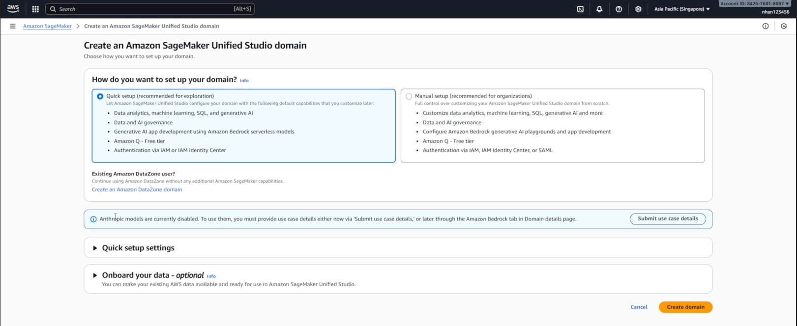 SageMaker Unified Studio Dashboard