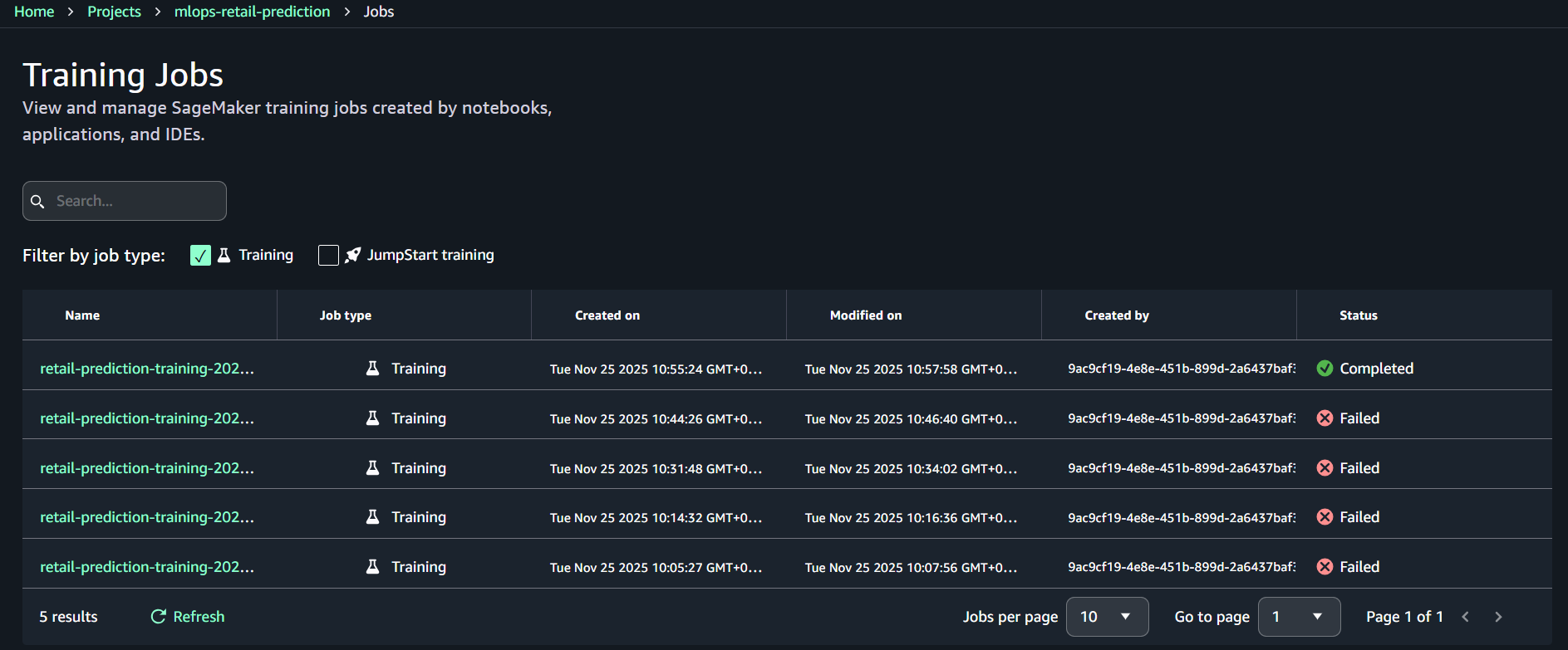 Training logs example