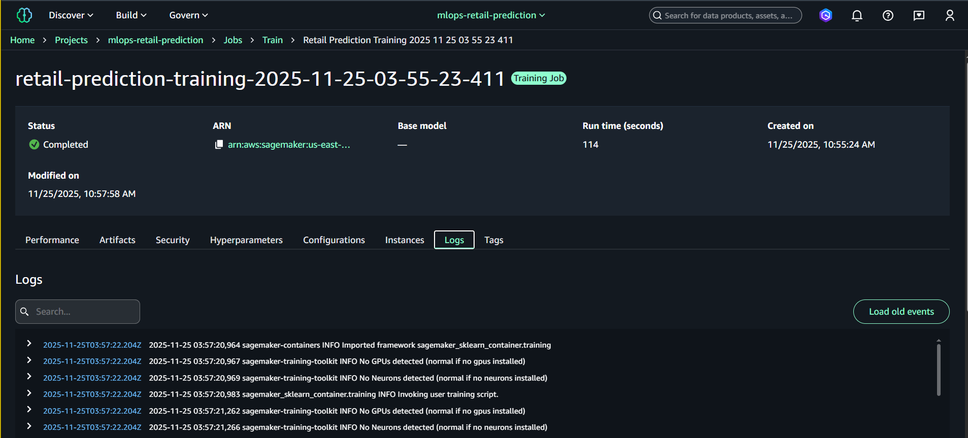 Training logs example