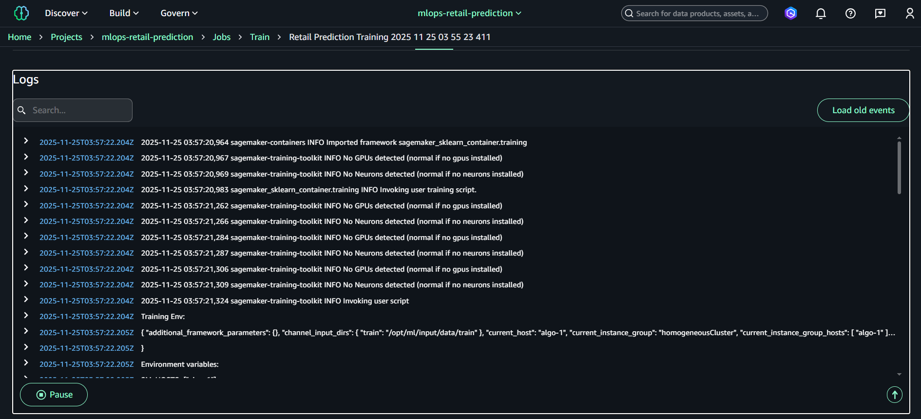 Training logs example